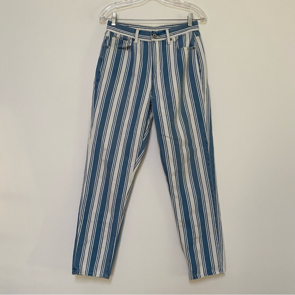 American Eagle Mom Jeans Striped 4 White Blue